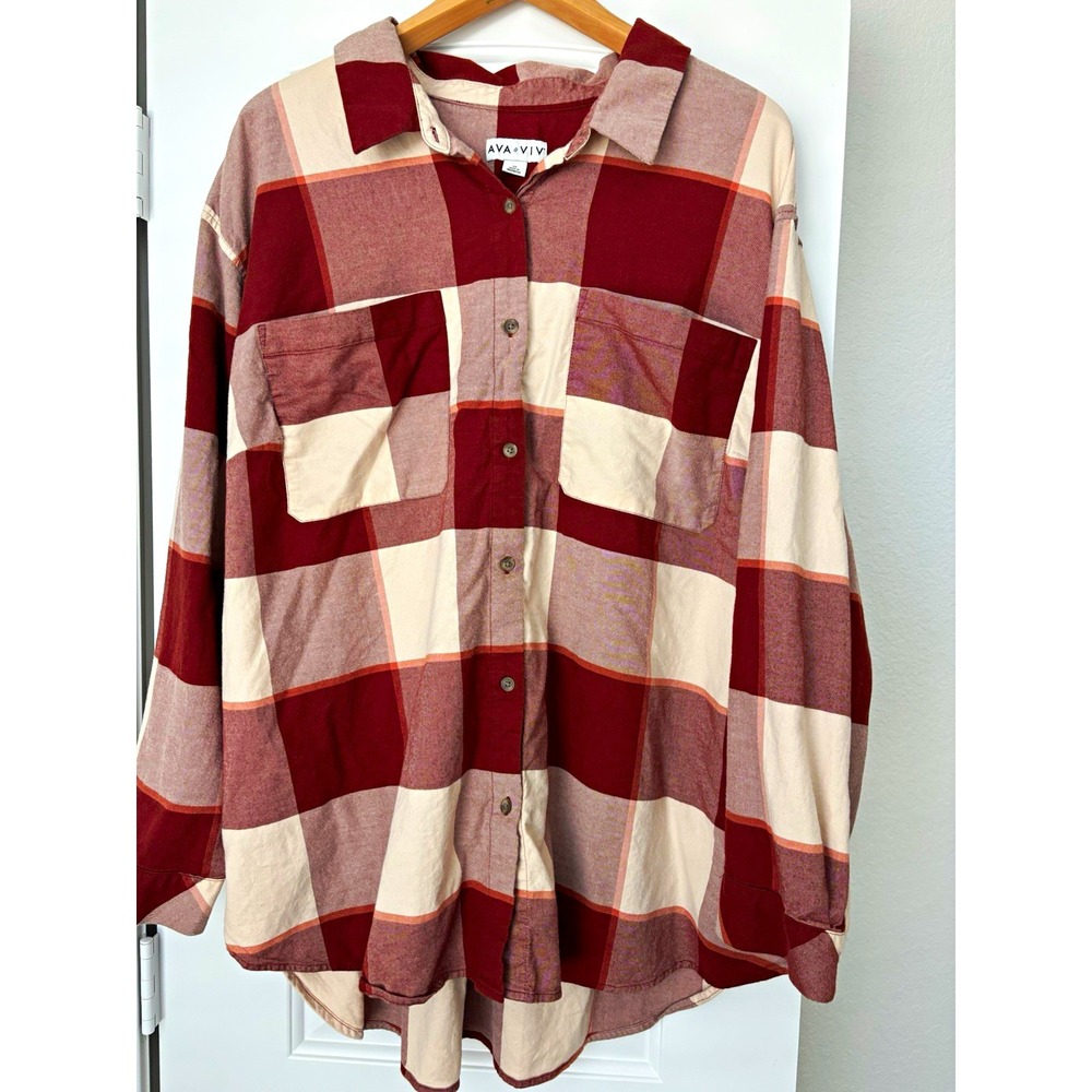 Ava & Viv women's plaid 3X shirt cottagecore western